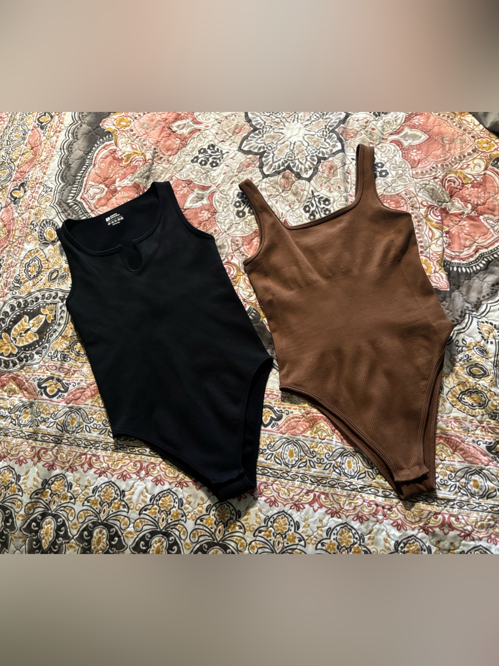NWOT Women’s Small Ribbed Stretchy Bodysuit - Set of 2 Black & Brown